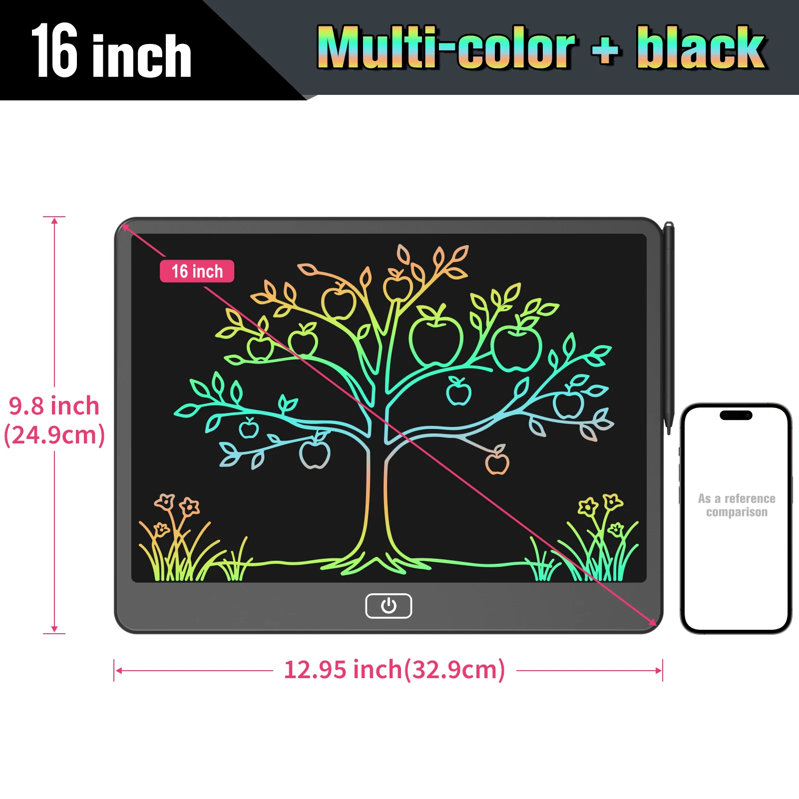 กระดานเขียน LCD ขนาด 16 นิ้ว, กระดานวาดภาพอิเล็กทรอนิกส์สีสันสดใสสําหรับเด็ก, แท็บเล็ตการเขียนแบบพกพาแบบใช้ซ้ําได้, ของเล่นเพื่อการศึกษาที่สมบูรณ์แบบ