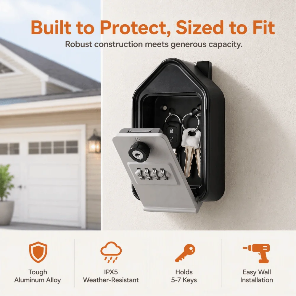 Resettable Combination Key Lock Box Weatherproof Large Capacity Key Storage Box Anti-double Opening High-capacity