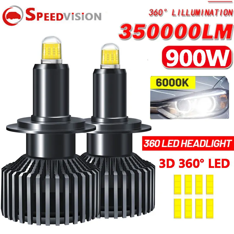 

H7 LED 360 Canbus 900W H4 H11 H1 9005 HB3 9006 HB4 H8 9012 HIR2 LED Headlights 350000LM Fog Projector Lens Car Headlamp Bulb