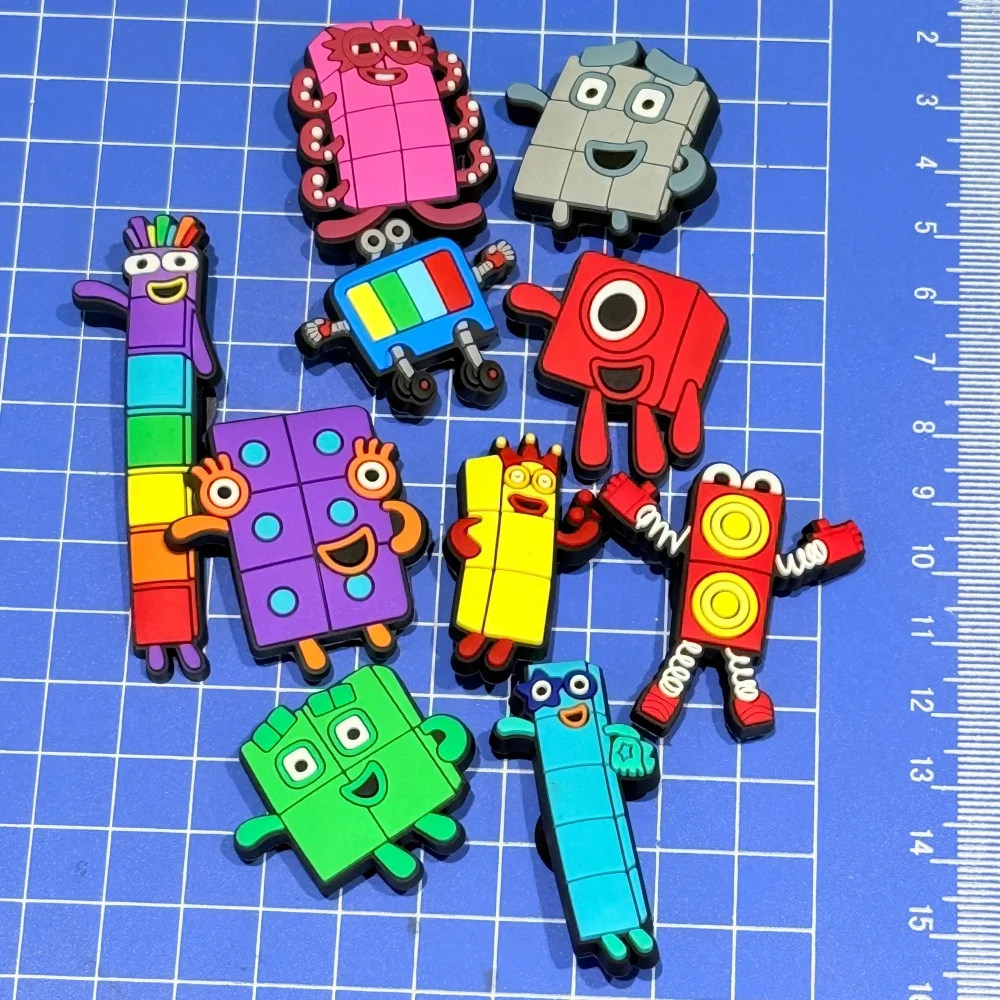 1-10Pcs Bright Color Blocks Garden Shoes Charms Children Popular PVC Clog Button Decorations For Birthday Gift