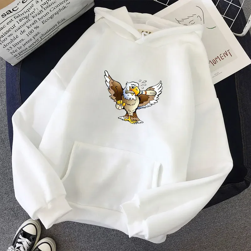 

An Eagle Playing Baseball Print Hoodies Teens Street Wear Spring Long Sleeve Sweaters Casual Funny Loose Hooded Top