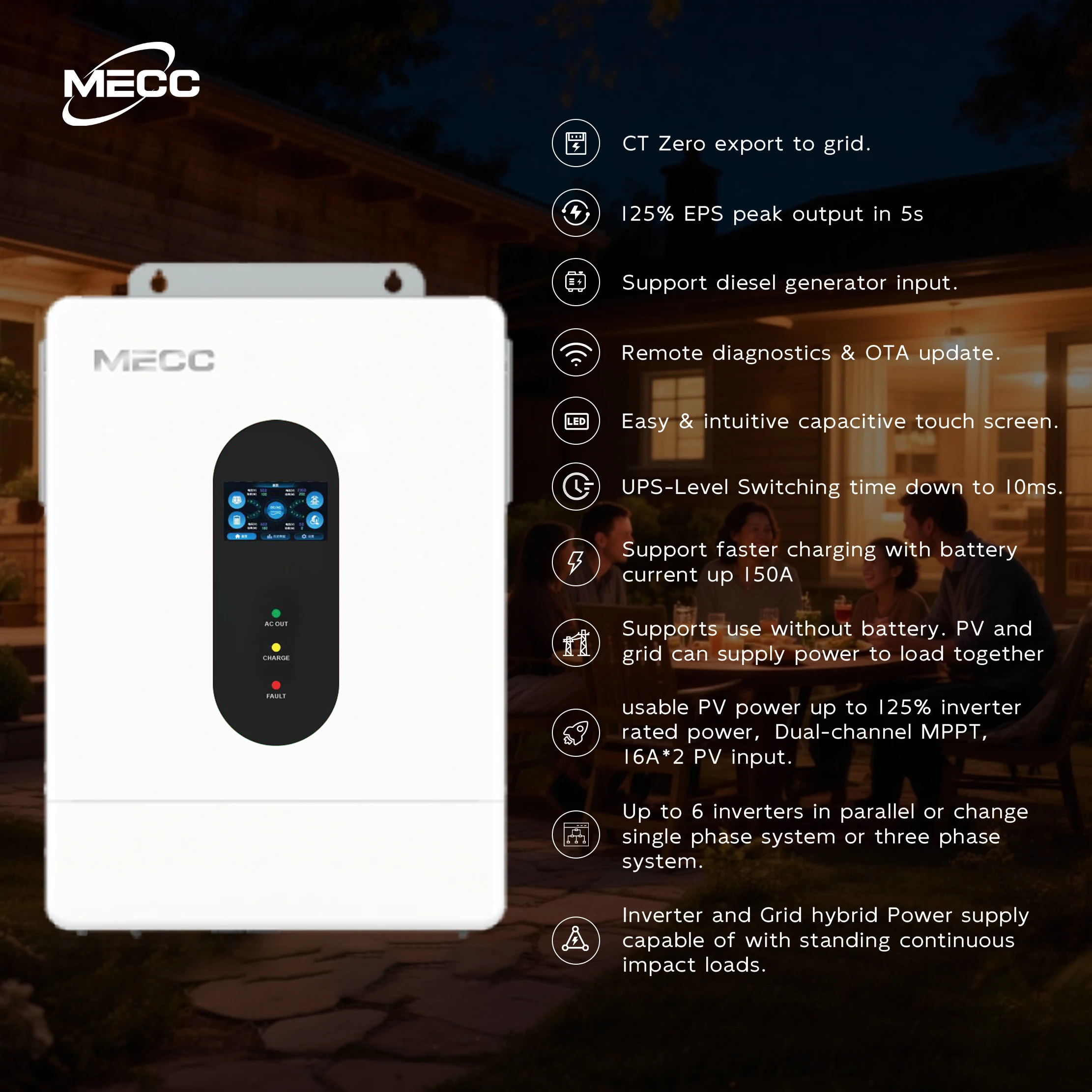 2025 Hot Sale MECC 10KW Split Phase Off-Grid Hybrid Solar Inverter with IP21 - Stand-Alone Operation