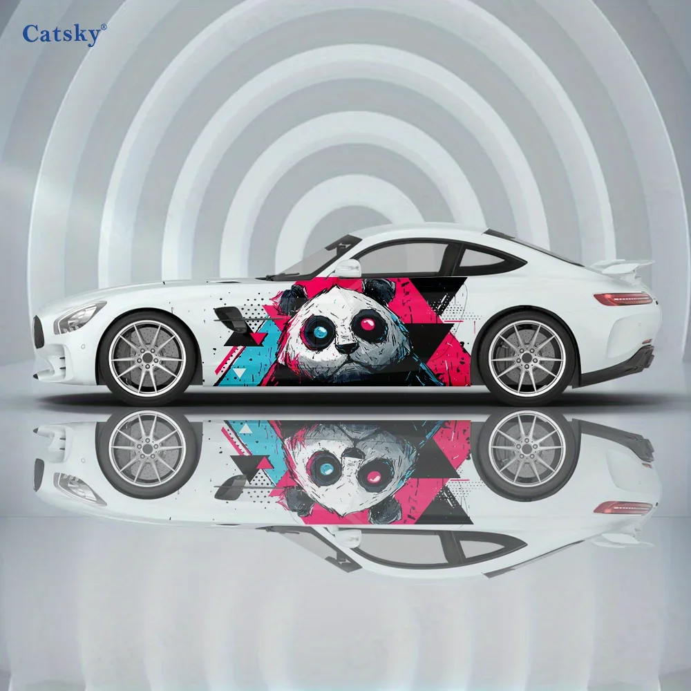 Cute Panda Colorful Triangle Car Vinyl Wraps Decal Self-adhesive PVC Sticker Suitable for Trucks SUV Decor Auto Accessories Gift