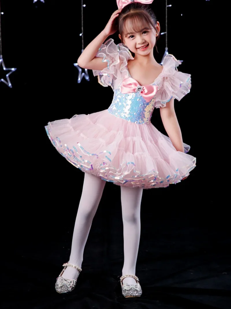 Modern dance sequin fluffy gauze skirt, children's western-style performance clothing, children's choir performance clothing