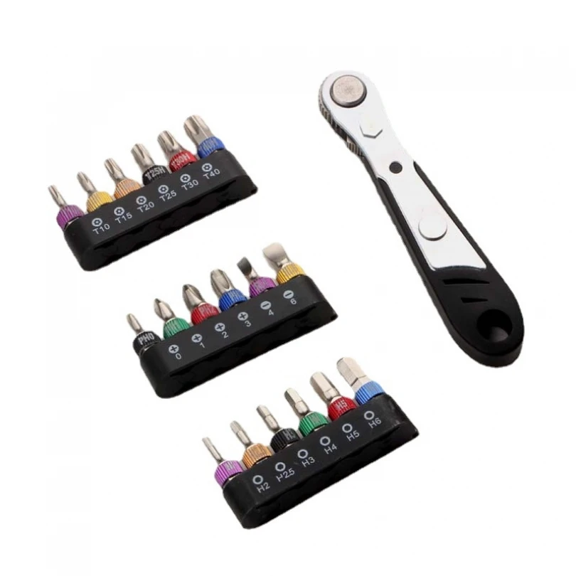 Set di chiavi Mini Bit da 19 pezzi Kit di riparazione per cacciavite a cricchetto con punta esagonale da 1/4 di pollice Mini chiavi a bussola a sgancio rapido
