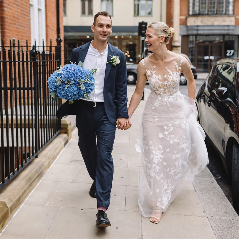 Vestido de novia de corte en A para fotografía de novia, impresionante vestido de novia con tirantes finos, apliques de encaje, Espalda descubierta, bohemio, 20317 #2024