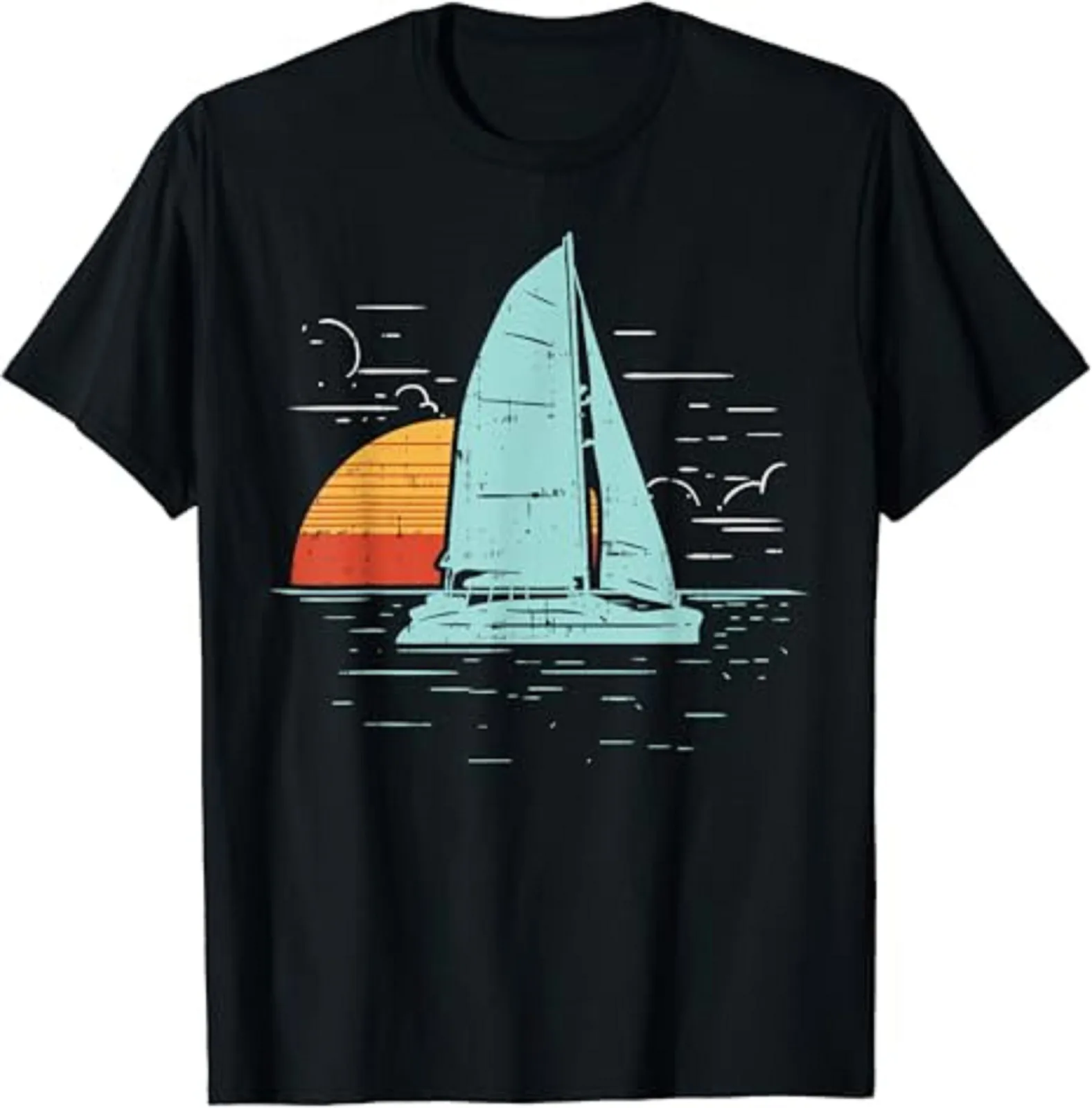 Sailboat Sunset Retro Vacation Gift T-Shirt Size S-5XL