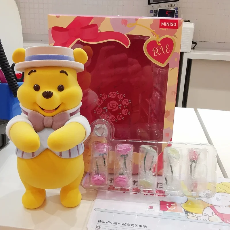 Miniso Disney Pooh Bear Series Confession Of Love Figure Anime Flocking Decoration Ornament Toy Model Girlfriend Gifts Toy