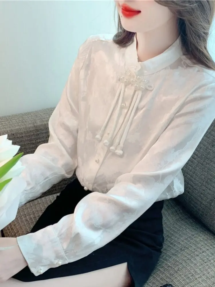 

Бархатная рубашка на пуговицах в стиле ретро, новая осенне-зимняя женская одежда, модный новый китайский топ с длинными рукавами JJ259