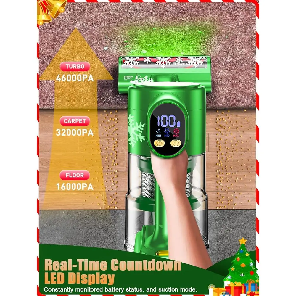 Wireless 500W Stick Vacuum Cleaner, 46kPa Suction, 55-Minute Runtime, LED Display, Anti-Tangle, Lightweight for Home Use