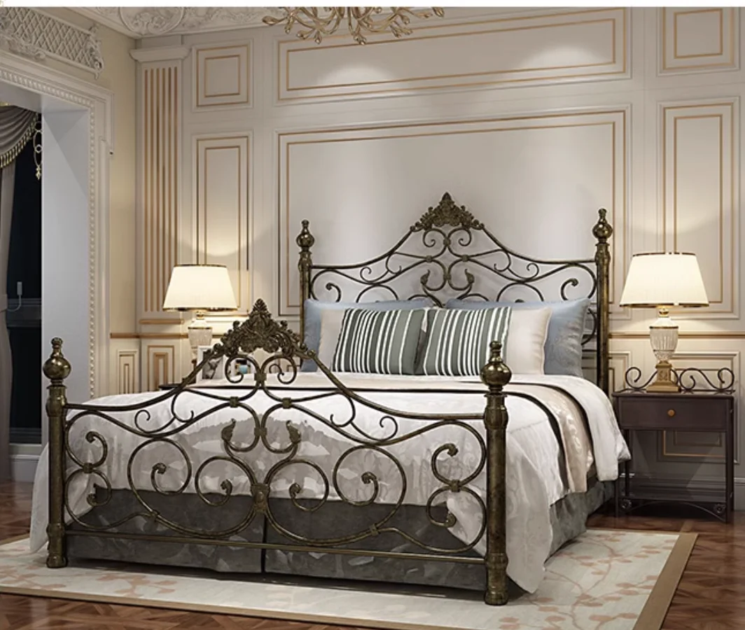 Wrought iron bed Double bed European Vintage Princess Bed Single Bed 1.8m 1.5m thick light luxury iron bed