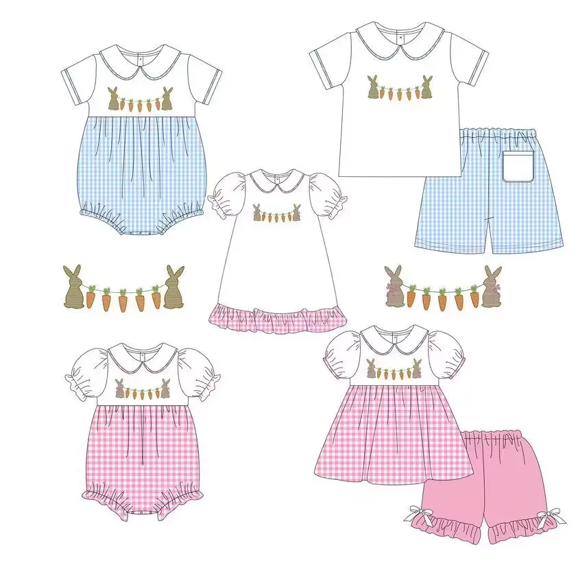 

New children's Easter clothing for boys and girls matching set bunny carrot print cute baby short-sleeved shorts milk silk