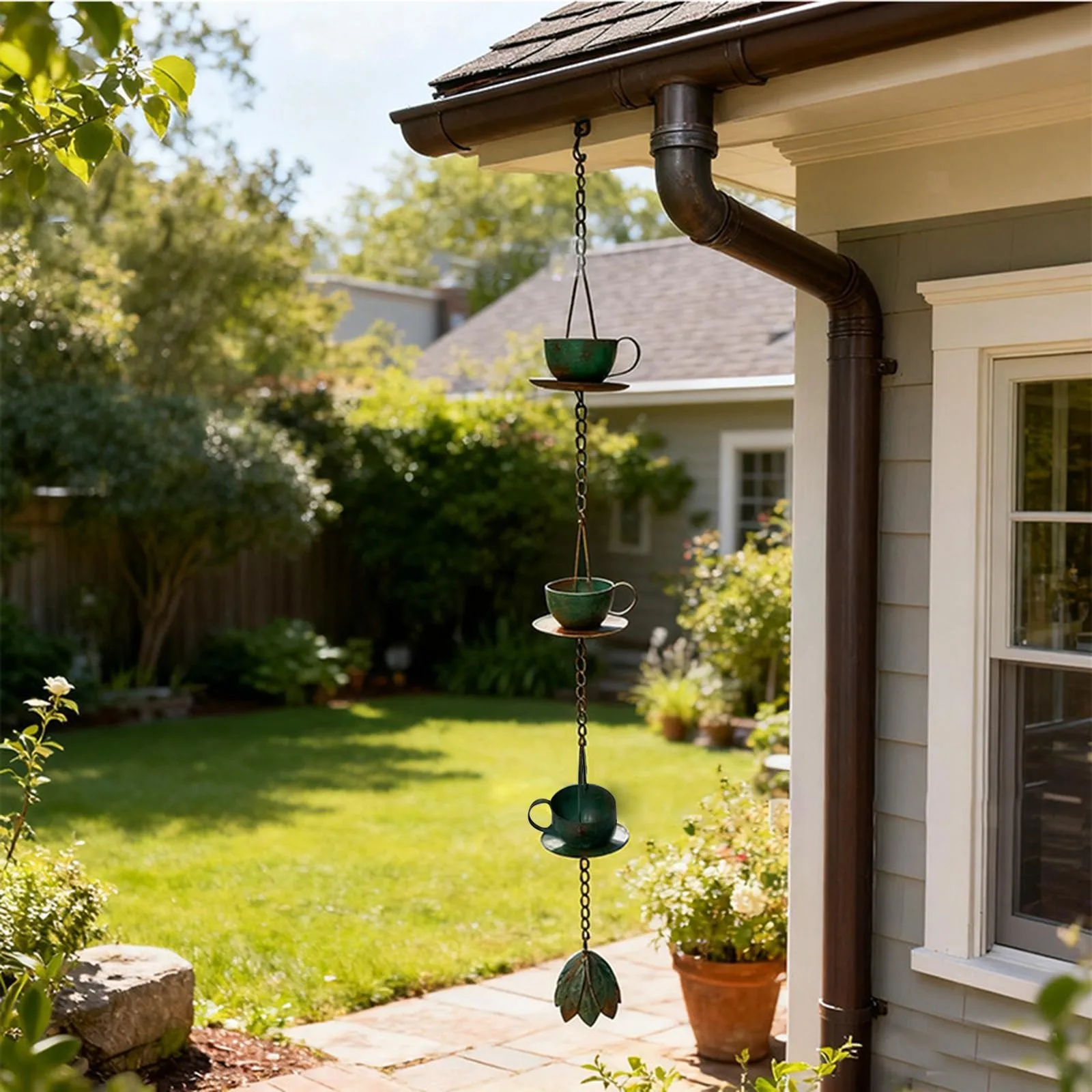 Coffee Cup Rain Chain Rain Catcher Chain for Gutters for Gazebos Yard Patio