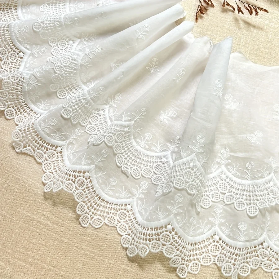 

1 yard cotton embroidery double row milk silk dress lace accessories hem decoration 22cm wide