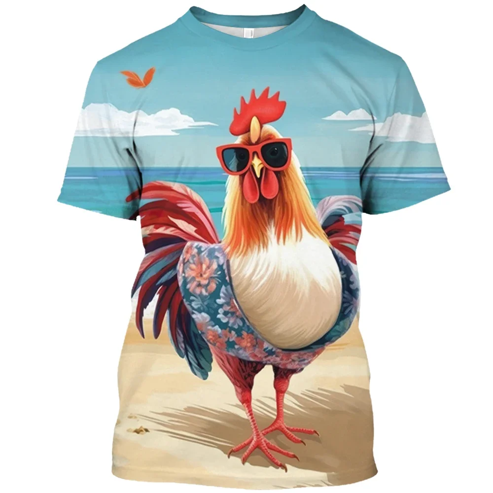 Fun Animal Chicken 3D Printed Summer Men\'s T-shirt Street Hip Hop Funny Short Sleeve Loose Casual Quality Comfortable Clothing