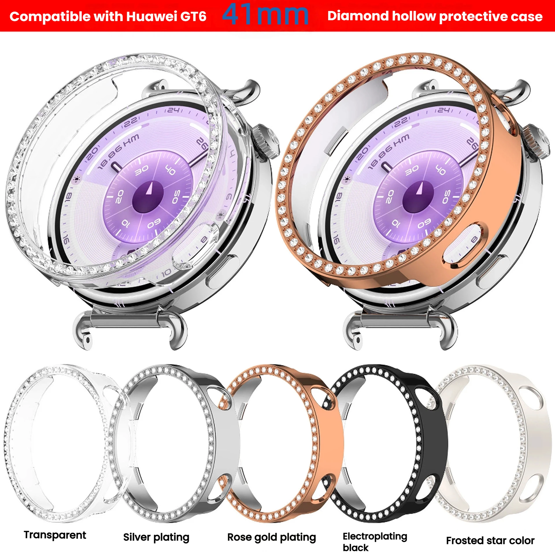 

PC Case for Huawei watch GT6 41mm Single row diamond inlay Screen Protector cover Case for Huawei watch GT6 Watch Case