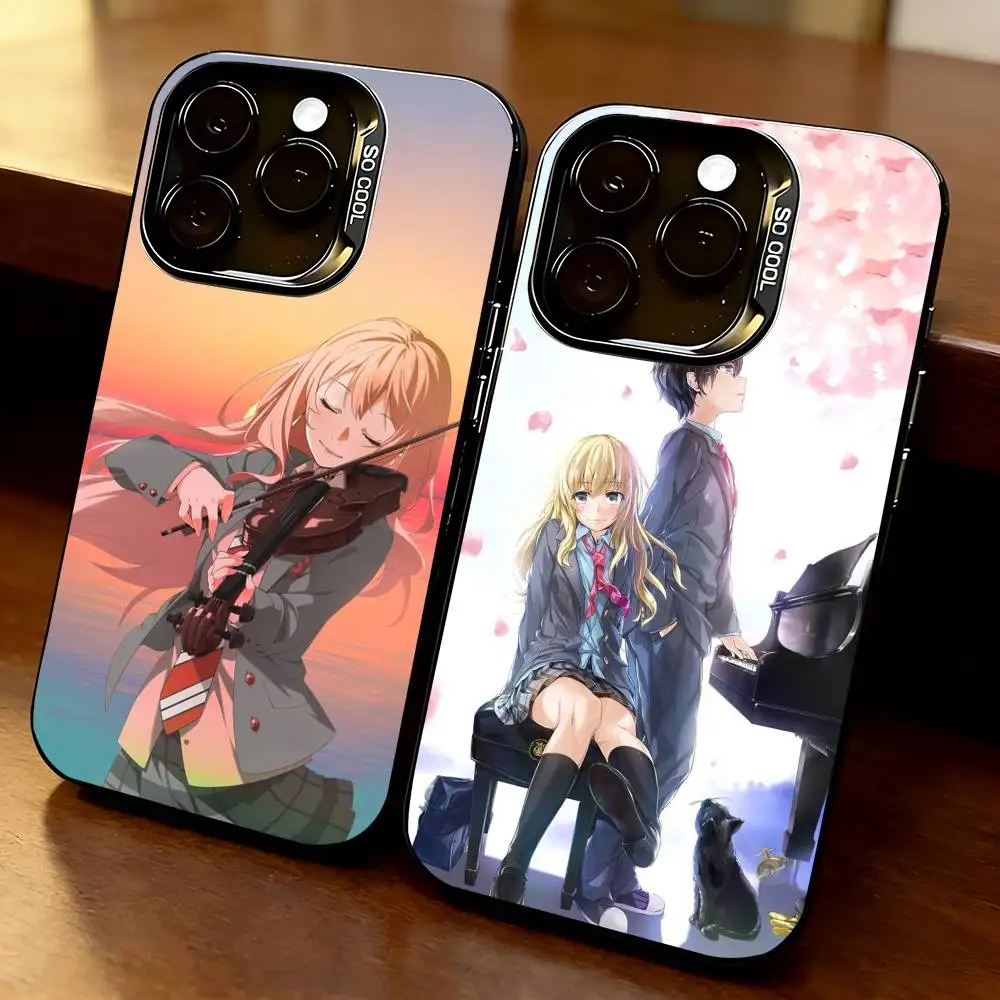 

Anime Your L-Lie in April Kaori Phone Case For iPhone 17,16,15,14,13,12,11 Plus,Pro Max,XS,Colored Silver Plated Inside Cover
