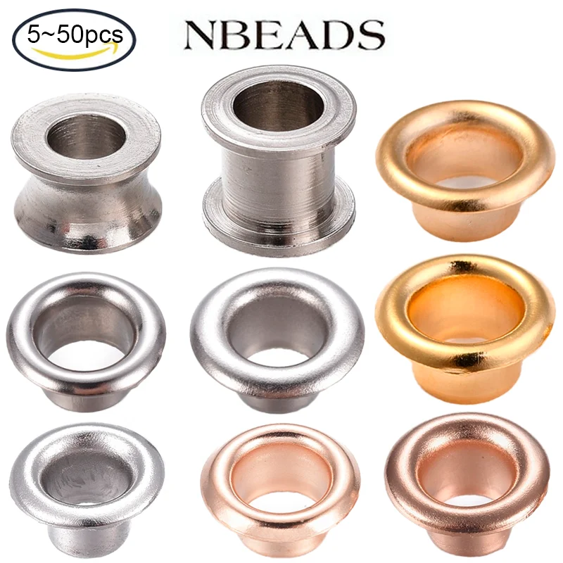 NBEADS 5-500PCS European Style 304 oczko ze stali nierdzewnej przelotka na duże koraliki z dziurką płaskie okrągłe 4-9x4-6mm otwór: 3.2-5.5mm