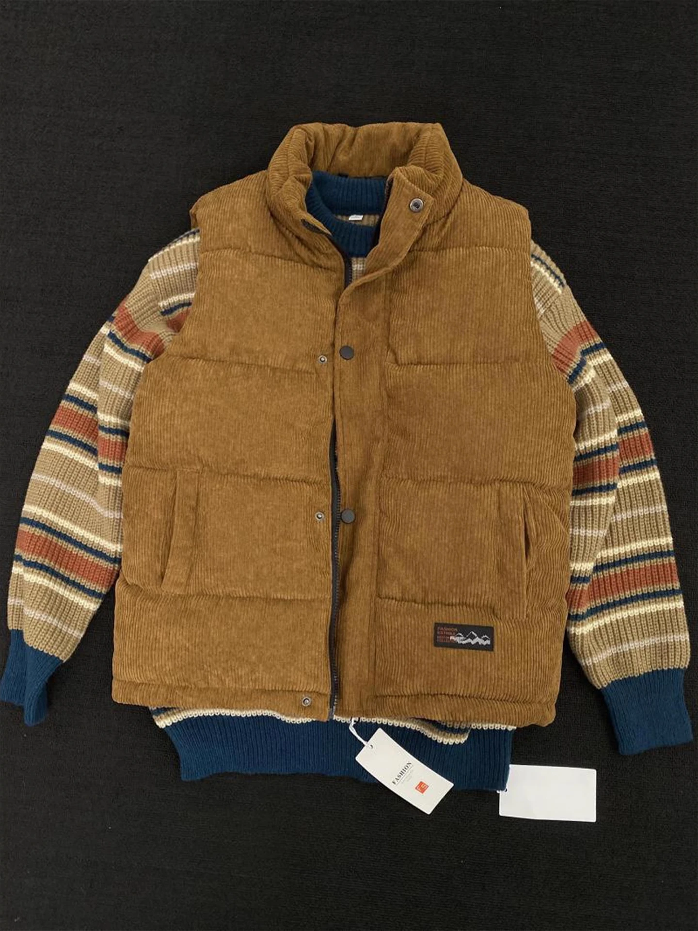 

Warm Corduroy Vest Men's Winter Faion Layering Fair Isle Sweater Casual Set Youth Long Sve Faionable Comfortable Cotton