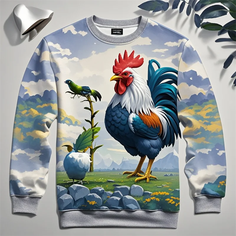 3D Print Sweatshirt For Men Women Funny Chicken Cock Graphic Oversized Round Neck Pullovers Casual Streetwear Tops Dropshipping