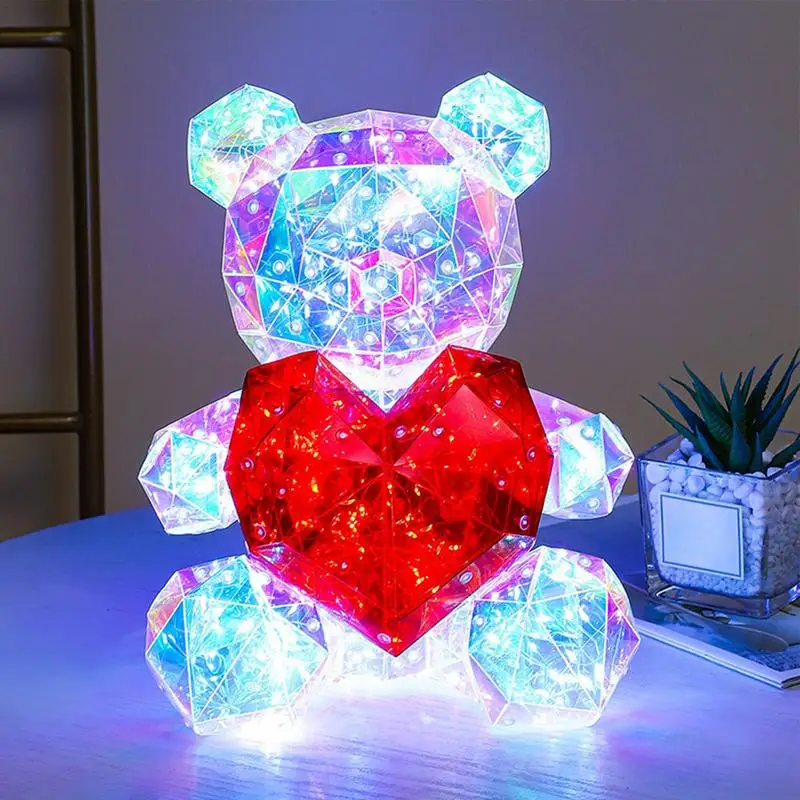 

Valentine's Day Gift Glowing Bear Colorful LED Love Bear Holding A Red Heart Anniversary Birthday Gift Rose Bear For Her