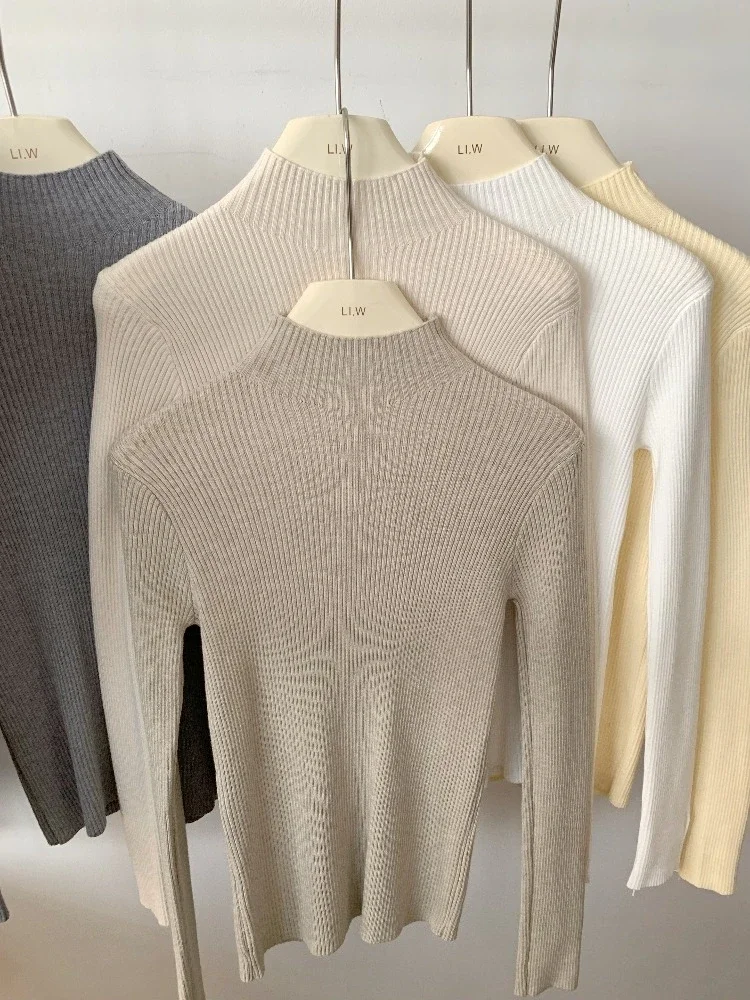 سترة نسائية لخريف وشتاء 2025 بأكمام طويلة سترة أساسية دافئة بياقة مدورة سترة نسائية متماسكة أنيقة