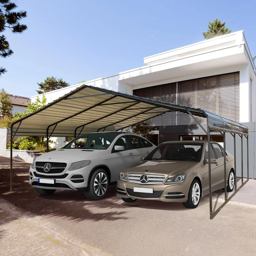 Metal Carport 20'x20', Heavy Duty Carport with Galvanized Steel Roof, Metal Outdoor Carport Canopy for 2 Cars, Truck, Boat