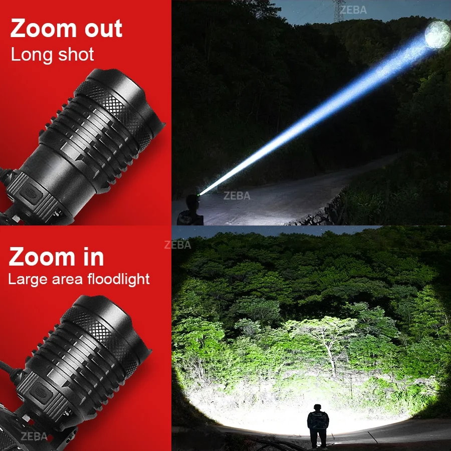 Strong Light XHP70 Rechargeable Headlamp Telescopic Zoom Head Flashlight with Warning Light Outdoor Hunting Camping Headlamp