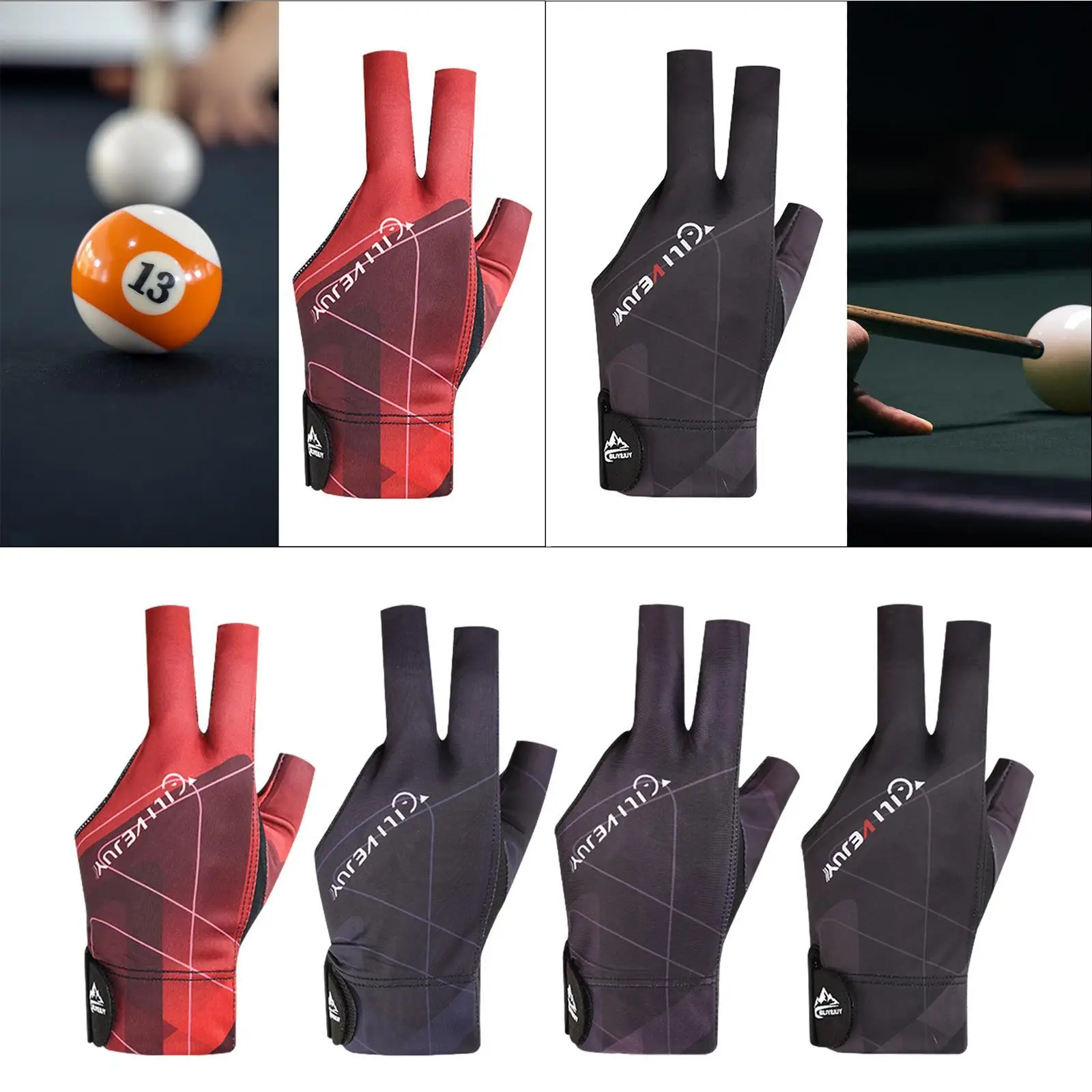 3 Finger Billiard Glove Anti Slip Left Hand Pool Cue Mitt Pool Cue Glove