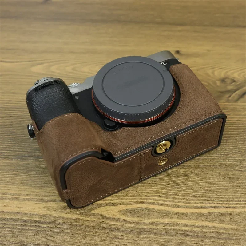 FOR A7CII Camera Half Case PU Camera Base for Sony A7C2 A7C Mark II Retro Protector Bag Buttom Opening Battery Changable 1/4 Scr