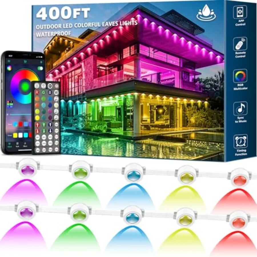 

400Feet Permanent Outdoor RGB LightsWaterproof Smart LED Eaves Lights with App/Remote Control for Christmas and All Holiday Dec