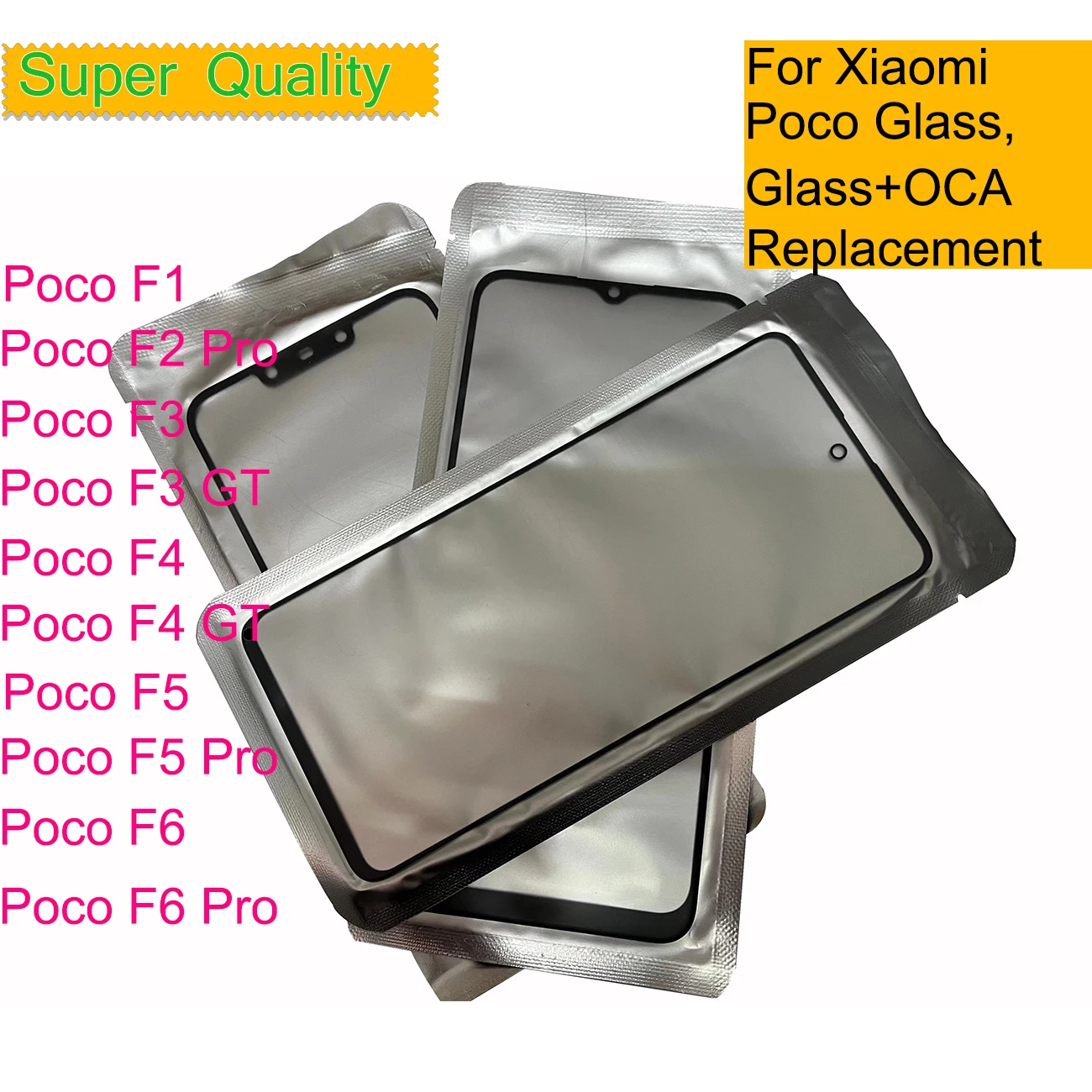 

10Pcs/Lot For Xiaomi Poco F6 F5 Pro F4 GT F3 F2 Pro F1 Touch Screen Panel Front Outer Glass Lens With OCA Replacement