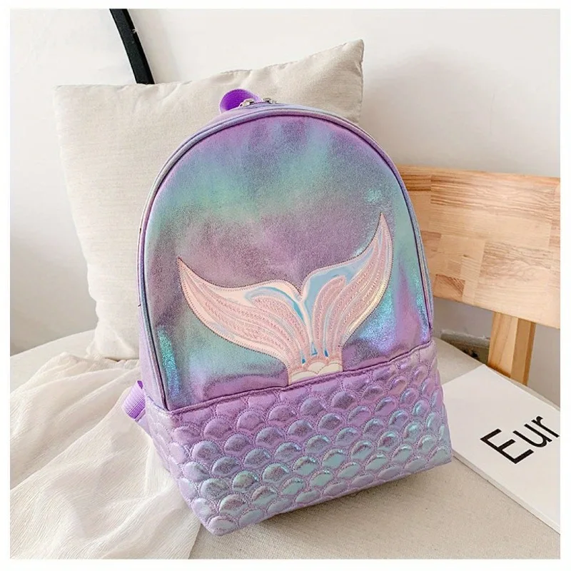 Mochila de sirena brillante para niños y niñas, mochila Kawaii de gran capacidad, bordado láser brillante, mochila láser de viaje para estudiantes