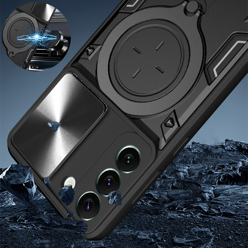 For Samsung Galaxy S22 Ultra S 22 S22+ Case Armor Camera Lens Protection Funda For GalaxyS22 S22 Plus Magnetic Holder Ring Cover