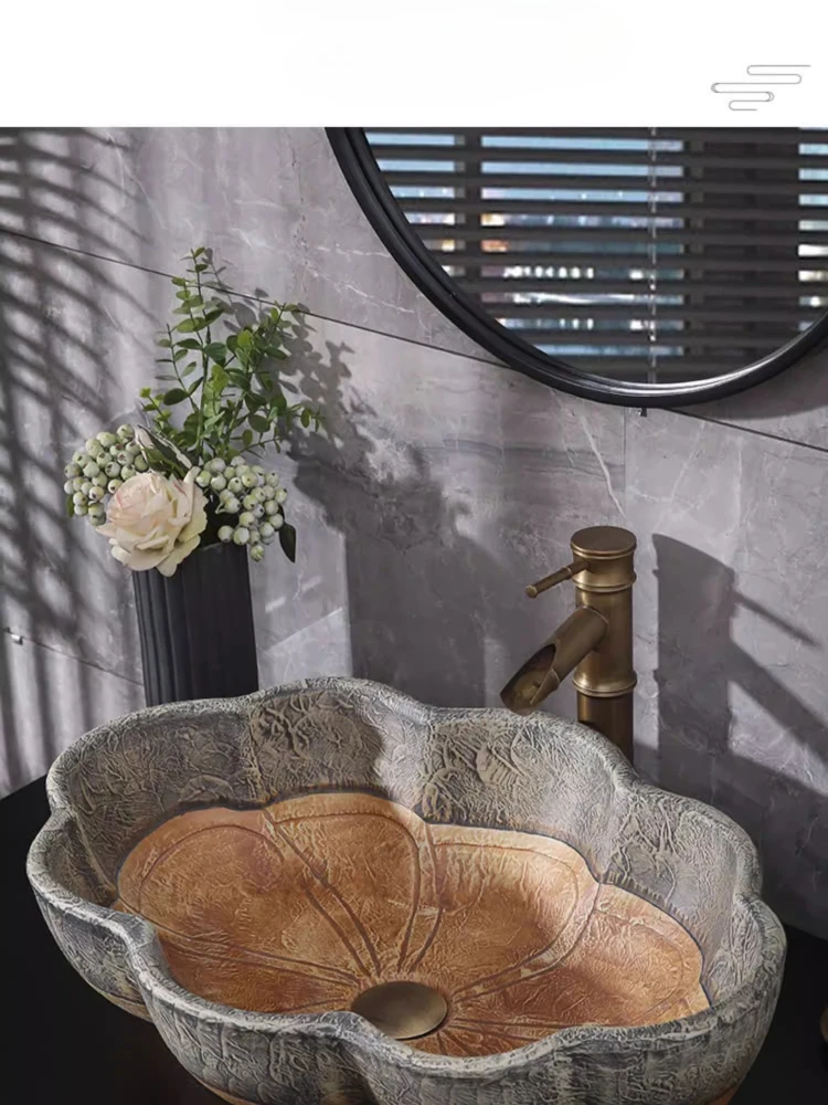 

Керамическая раковина в китайском стиле для ванной комнаты, ретро-дизайн, для балкона, одинарная, для умывания, для дома, в стиле Юго-Восточной Азии