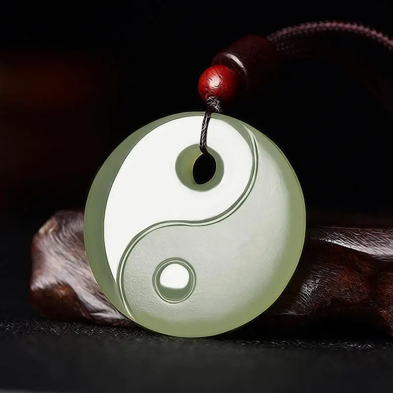 

Natural High Ice Green Jade Bagua Pendant Jade Plaque, The Same Style for Men and Women