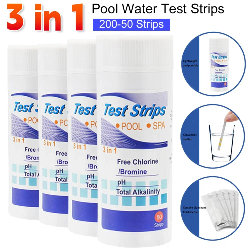 50-200pcs Chlorine/PH/Bromine Test Strips 3 in 1 Swimming Pool PH Test Paper Multipurpose Swimming Pool Water Tester Paper