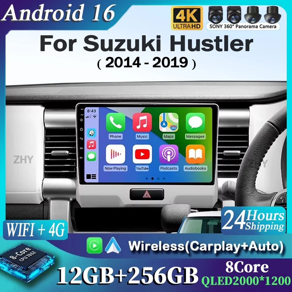 

For Suzuki Hustler 2014 - 2019 2K 12+256 QLED Android 16 CarPlay Car Radio Multimedia Video Player GPS stereo Head Unit 4G WIFI