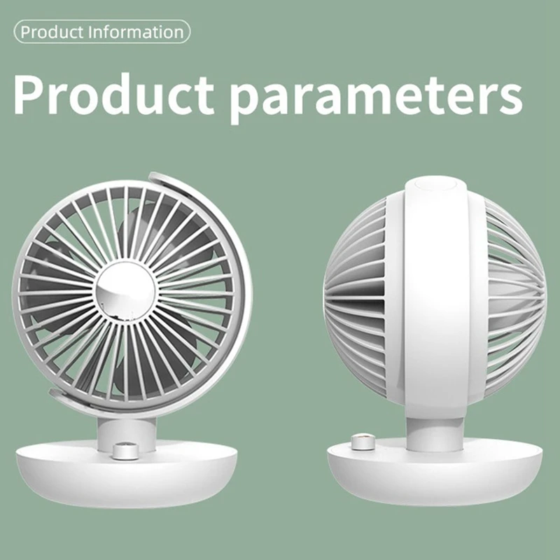 Ventilador giratório do Desktop do escritório, Ventilador de ar circulante do globo mudo, recarregável, portátil, 360 °
