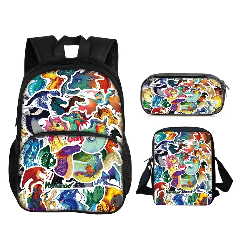 Wings of Fire 3Pcs Set Round Front Bag Backpack Pen Bag Shoulder Bag Cartoon Printed Primary School Boys and Girls Trendy Style