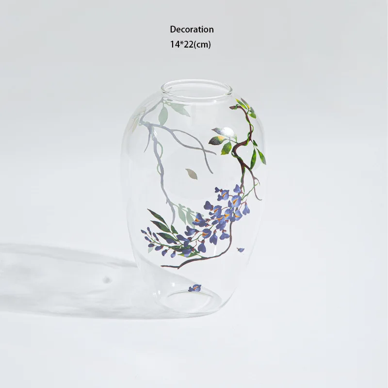 

Цветок глицинии в китайском стиле, стеклянные вазы для цветов, декоративные предметы, комнатные цветочные композиции, современное простое украшение для дома