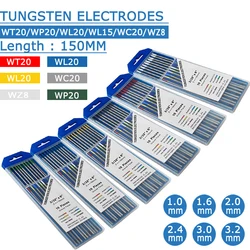 Varilla de soldadura profesional de electrodos de tungsteno, 10 piezas, 150mm, 1,6/2,0/2,4mm, WT20, WC20, WL20, WL15, WZ8, WP, para máquina de soldadura Tig