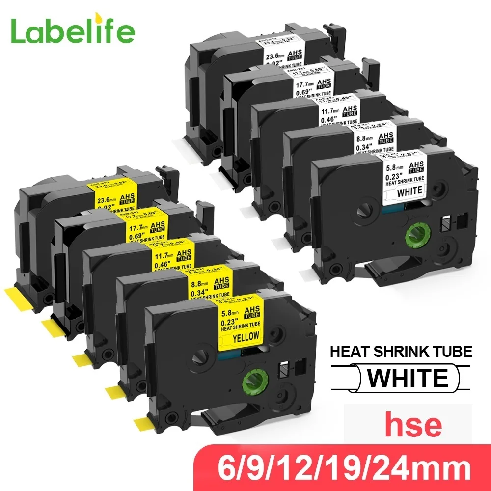 Cinta de Tubo termorretráctil 10PK, Compatible con Brother p-touch, HSe-211, HSe-221, HSe-231, para envoltura de cables, para PTE550W, P750WVP
