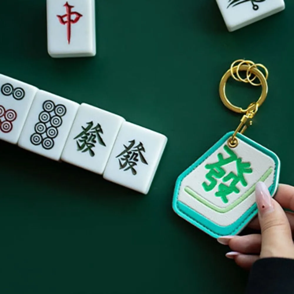 Chinese Style Mahjong Entrance Guard Card Cover Lucky Traditional Mahjong Access Card Holder Pendant Leather