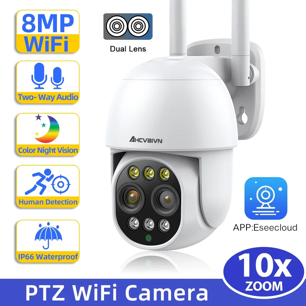 

Dual Lens 2.8mm -12mm 10X Zoom 4K 8MP PTZ WiFi IP Camera 2K 4MP Outdoor AI Human Tracking 2-Way Audio Smart Home Security Camera