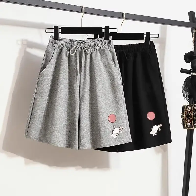 2025 New American Beach Style Casual Knee-length Shorts Y2k Aesthetic Kawaii Sweet Print Wide Trousers Harajuku Lace Up Shorts