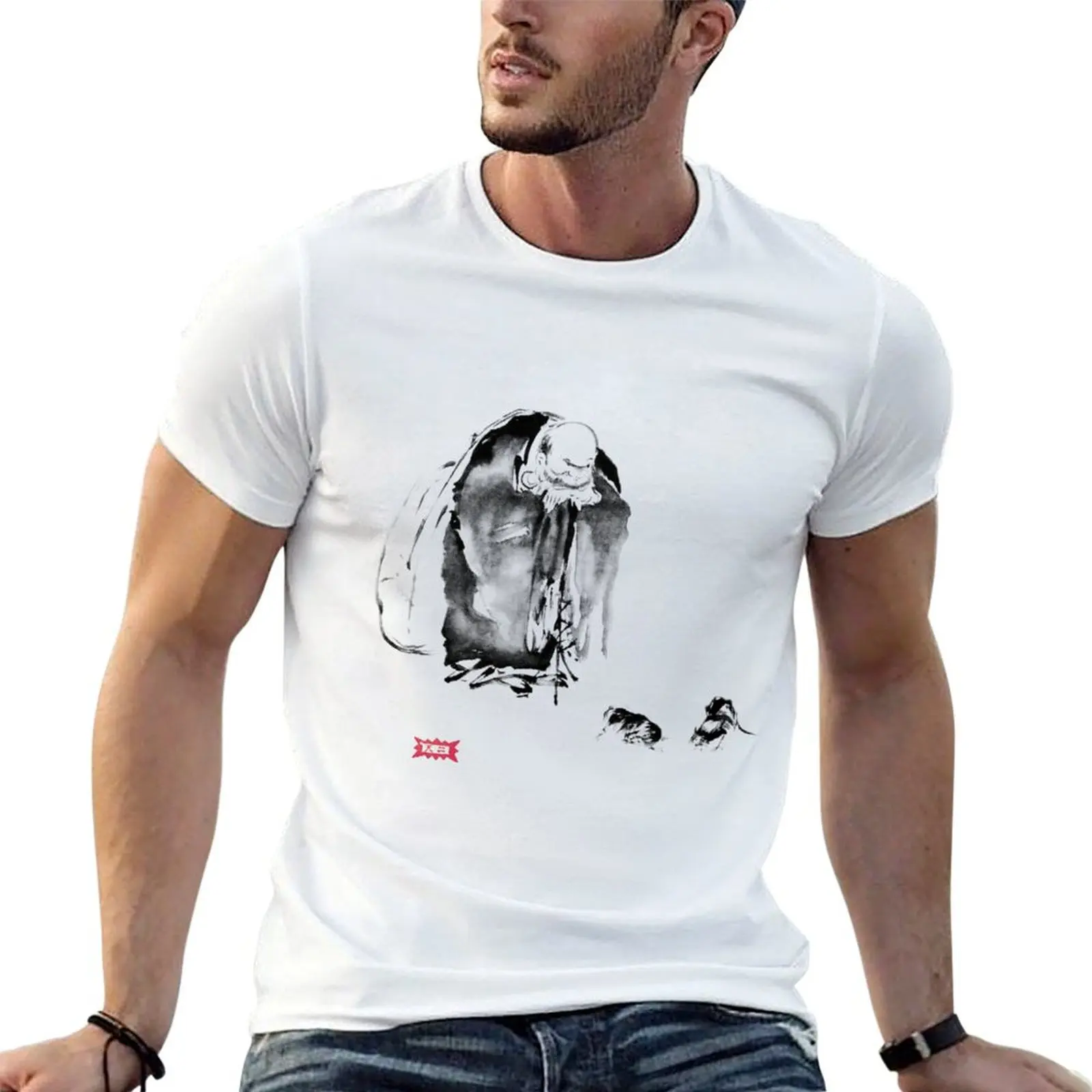 

Miyamoto Musashi's Hotei and Roosters T-Shirt men t shirt cotton 100% t shirt for man T-Shirt