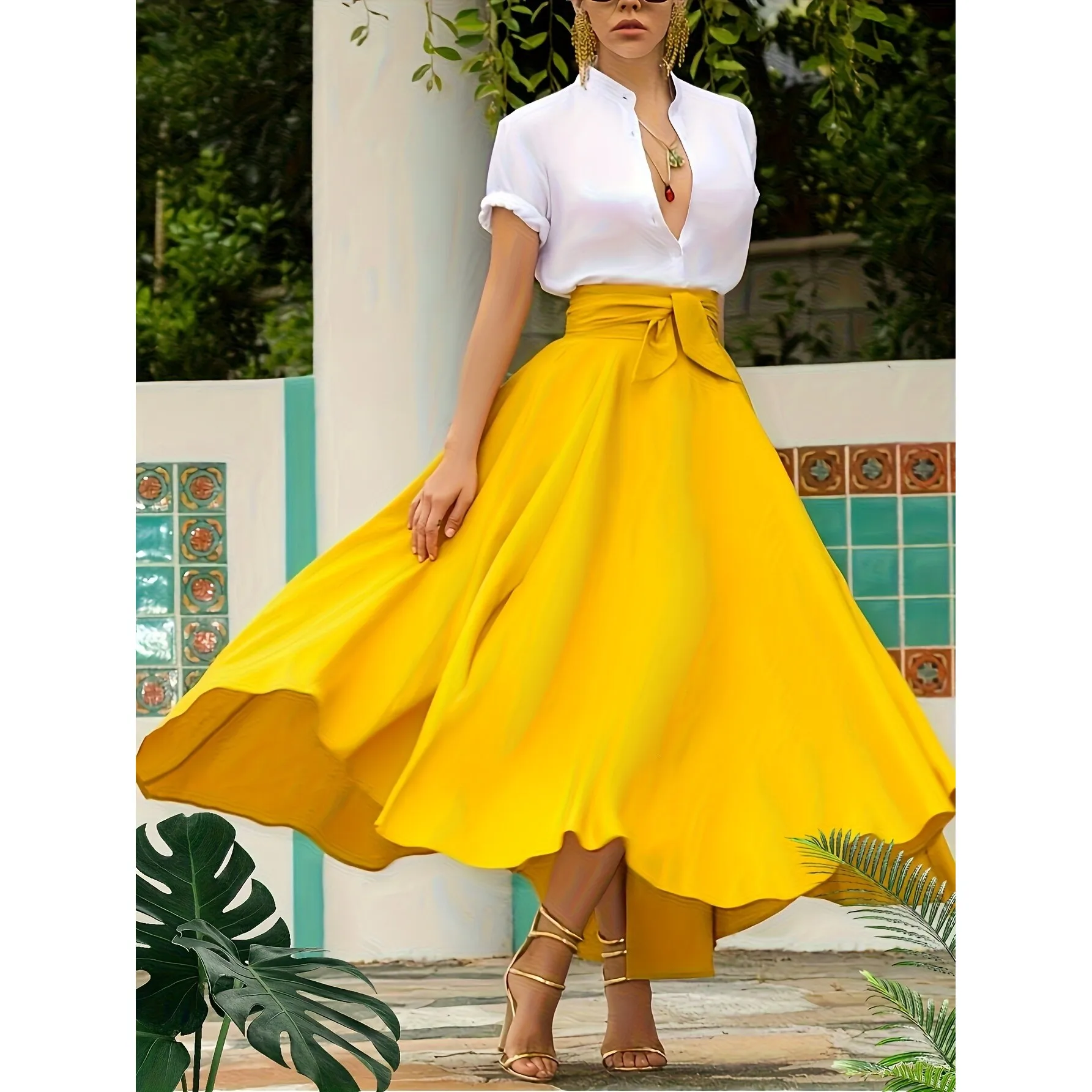 

Color Half Skirt B 11387 Belted Pure Color Skirts Women's plus Size Fashion Autumn Winter Seasonal Pear Shape Body Type