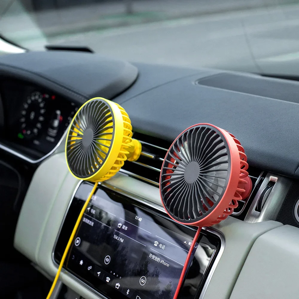 Car Fan 360 Degree Rotatable Cool Colorful LED Lights USB Powered Car Auto Powerful Cooling Air Fan for Car Air Vent Mounted