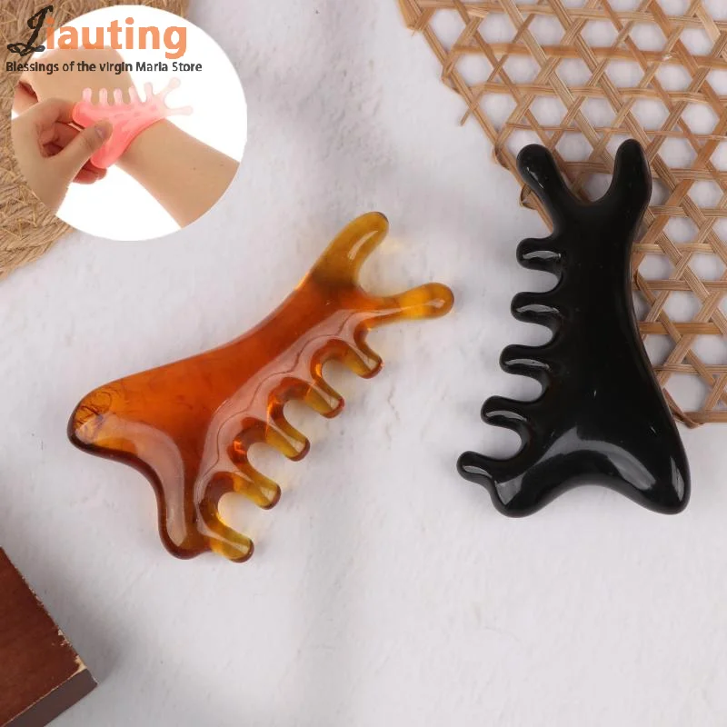 مشط تدليك الجسم ميريديان من الراتنج، مشط بخمسة أسنان واسعة، علاج الوخز بالإبر، الدورة الدموية، مشط شعر ناعم مضاد للكهرباء الساكنة #2